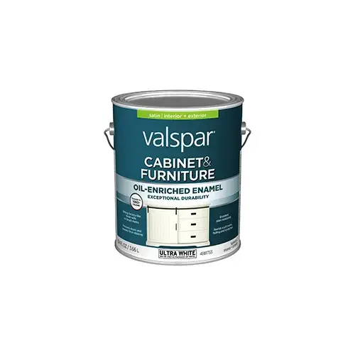 Valspar Cabinet & Furniture Interior/Exterior Paint Satin Ultra White One Gallon 1008-2A Valspar Cabinet & Furniture Interior/Exterior Paint Satin Ultra White One Gallon 1008-2A