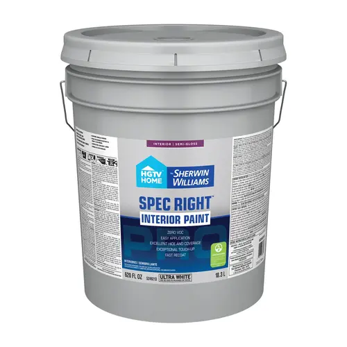 HGTV Home By Sherwin-Williams Spec Right Interior Paint Semi-Gloss Ultra White Five Gallons 2001-2C HGTV Home By Sherwin-Williams Spec Right Interior Paint Semi-Gloss Ultra White Five Gallons 2001-2C