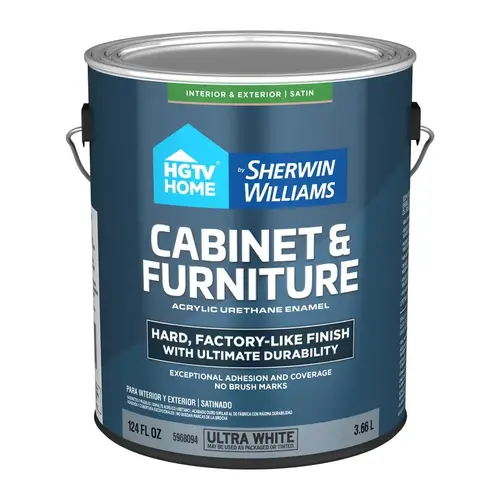 HGTV Home by Sherwin-Williams Satin Ultra White Tintable Cabinet and Furniture Paint Enamel, 1-Gallon HGTV Home by Sherwin-Williams Satin Ultra White Tintable Cabinet and Furniture Paint Enamel, 1-Gallon