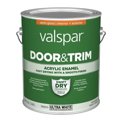 Valspar Semi-Gloss Ultra White Acrylic Interior/Exterior Door and Trim Paint, 1-Gallon Valspar Semi-Gloss Ultra White Acrylic Interior/Exterior Door and Trim Paint, 1-Gallon