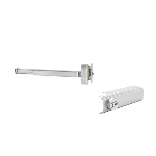 48" Wood Door Concealed Vertical Rod Exit Device, Key Retracts Latchbolt, Less Bottom Rod, 4' Device, Satin Stainless Steel 48" Wood Door Concealed Vertical Rod Exit Device, Key Retracts Latchbolt, Less Bottom Rod, 4' Device, Satin Stainless Steel