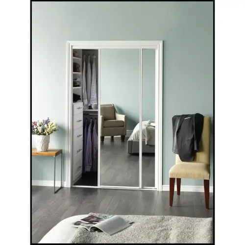 Mirror Bypass Door Bottom Roller White Frame 48" x 80" Mirror Bypass Door Bottom Roller White Frame 48" x 80"