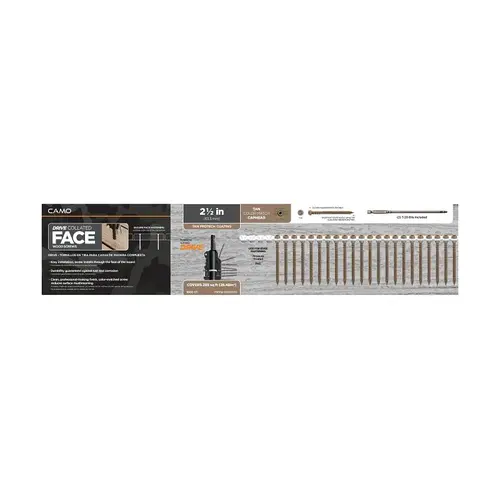 Camo Deck Screw, #10 Thread, 2-1/2 in L, Coarse Thread, Flat Head, Star Drive, Type 99 Double Slash Point, 1000 - pack of 1000 Camo Deck Screw, #10 Thread, 2-1/2 in L, Coarse Thread, Flat Head, Star Drive, Type 99 Double Slash Point, 1000 - pack of 1000