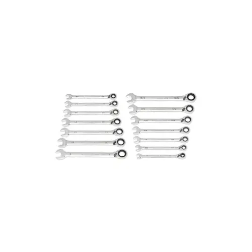 14 Piece 90-Tooth 12 Point SAE Reversible Ratcheting Wrench Set 14 Piece 90-Tooth 12 Point SAE Reversible Ratcheting Wrench Set