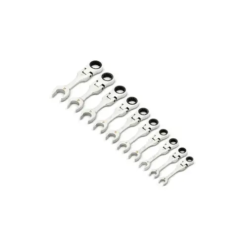 10 Piece 90-Tooth 12 Point Metric Stubby Flex Ratcheting Combination Wrench Set 10 Piece 90-Tooth 12 Point Metric Stubby Flex Ratcheting Combination Wrench Set