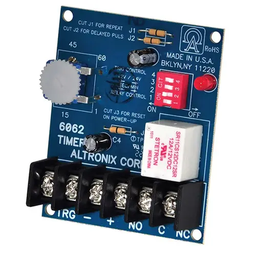 Multi-Purpose Timer, 12/24VDC, 1 Second to 60 Minutes, Board Only, Selectable Relay Activation, LED Indicates Relay is Energized