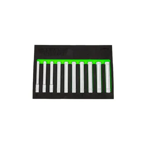 10 Piece 3/8 Inch Drive Extra Deep 6 Point Socket Set (10 - 19 mm) 10 Piece 3/8 Inch Drive Extra Deep 6 Point Socket Set (10 - 19 mm)