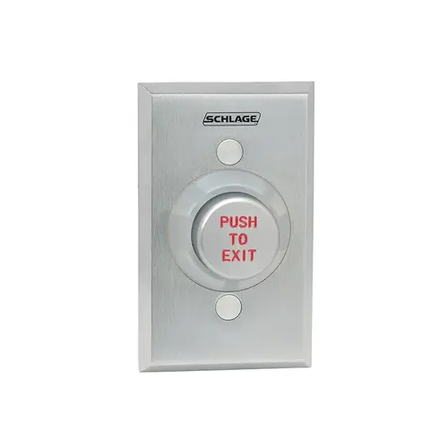 1-1/4" Metal Button, Single Gang, Aluminum Button Red Coated, Engraved "PUSH TO EXIT", Double Pole Double Throw 1-1/4" Metal Button, Single Gang, Aluminum Button Red Coated, Engraved "PUSH TO EXIT", Double Pole Double Throw