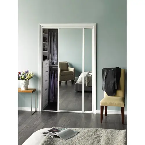 Mirror Bypass Door Bottom Roller White Frame 60" x 80" Mirror Bypass Door Bottom Roller White Frame 60" x 80"