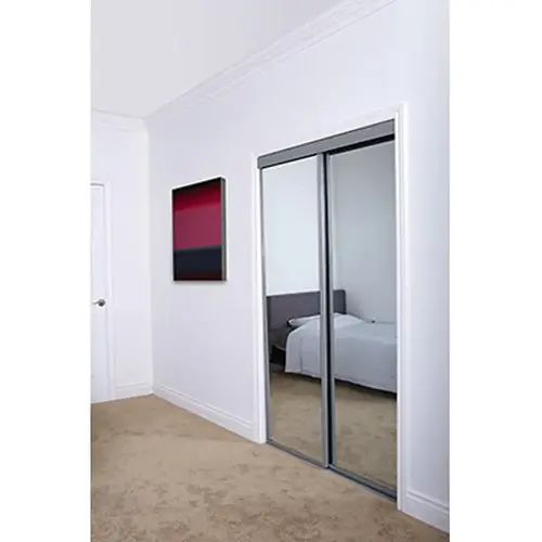 Mirror Bypass Door Top Roller Arctic Silver Frame 60" x 80" Mirror Bypass Door Top Roller Arctic Silver Frame 60" x 80"