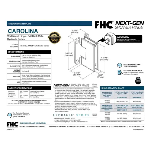 Hydraulic Series Carolina Beveled Wall Mount Hinge - Full Back Plate - Brushed Nickel Hydraulic Series Carolina Beveled Wall Mount Hinge - Full Back Plate - Brushed Nickel
