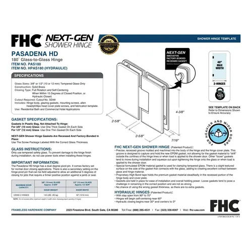 Hydraulic Series Pasadena Beveled Glass-to-Glass 180 Degree HD Hinge - Matte Black Hydraulic Series Pasadena Beveled Glass-to-Glass 180 Degree HD Hinge - Matte Black