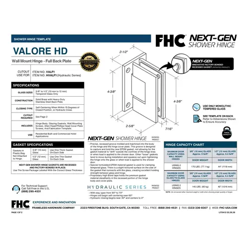 Hydraulic Series Valore Square Wall Mount HD Hinge - Full Back Plate - Matte Black Hydraulic Series Valore Square Wall Mount HD Hinge - Full Back Plate - Matte Black