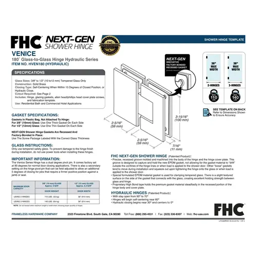 Hydraulic Series Venice Square Glass-to-Glass 180 Degree Hinge - Polished Chrome Hydraulic Series Venice Square Glass-to-Glass 180 Degree Hinge - Polished Chrome