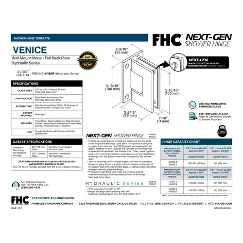Hydraulic Series Venice Square Wall Mount Hinge - Full Back Plate - Brushed Bronze Hydraulic Series Venice Square Wall Mount Hinge - Full Back Plate - Brushed Bronze