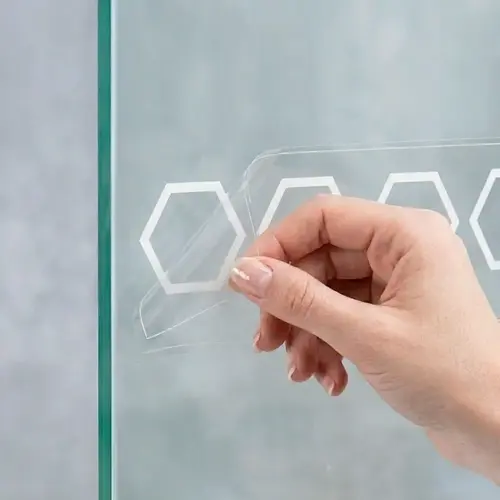 Glass Safety Decal Pattern - Hexagons - White On Clear - 10 per Roll 7379 Glass Safety Decal Pattern - Hexagons - White On Clear - 10 per Roll 7379