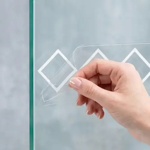 Glass Safety Decal Hollow Diamond Pattern - 2" X 21" White on Clear - 10 per Roll 7379 Glass Safety Decal Hollow Diamond Pattern - 2" X 21" White on Clear - 10 per Roll 7379