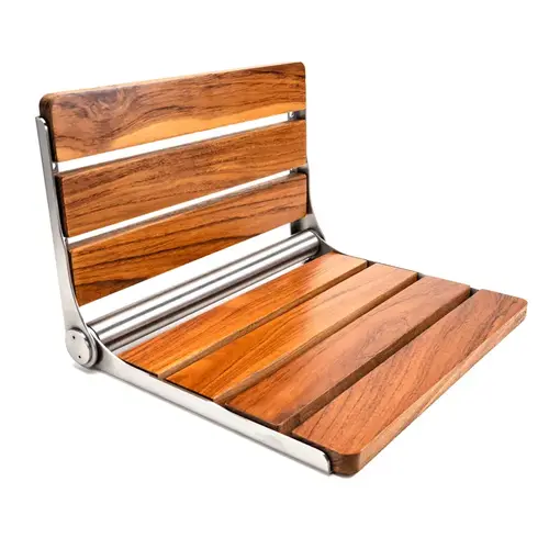 Wall Mount Folding Shower Seat - Brown Wood - 14" - x 16" - x 11" - Brushed Stainless Wall Mount Folding Shower Seat - Brown Wood - 14" - x 16" - x 11" - Brushed Stainless