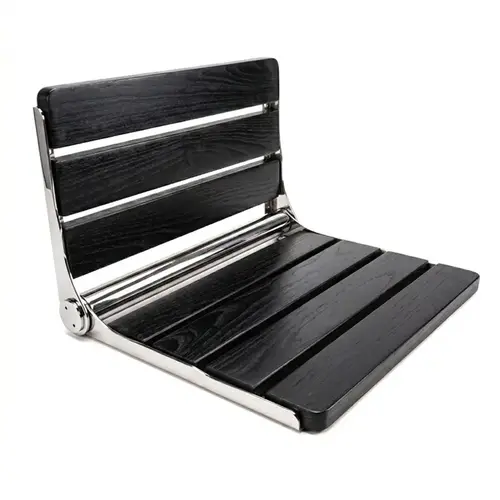 Wall Mount Folding Shower Seat - Black Wood - 14" - x 16" - x 11" - Polished Stainless Wall Mount Folding Shower Seat - Black Wood - 14" - x 16" - x 11" - Polished Stainless