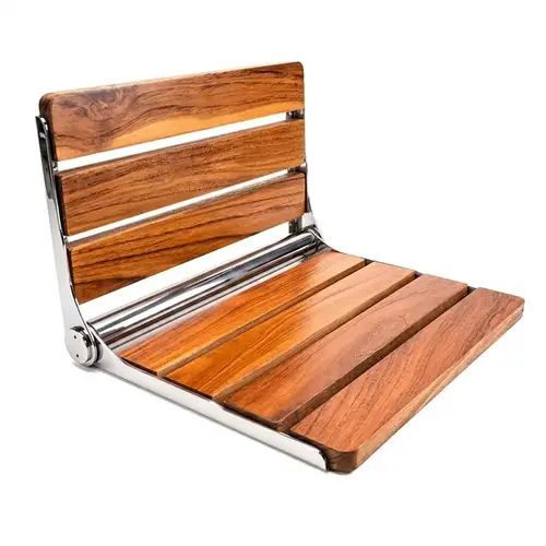 Wall Mount Folding Shower Seat - Brown Wood - 14" - x 16" - x 11" - Polished Stainless Wall Mount Folding Shower Seat - Brown Wood - 14" - x 16" - x 11" - Polished Stainless