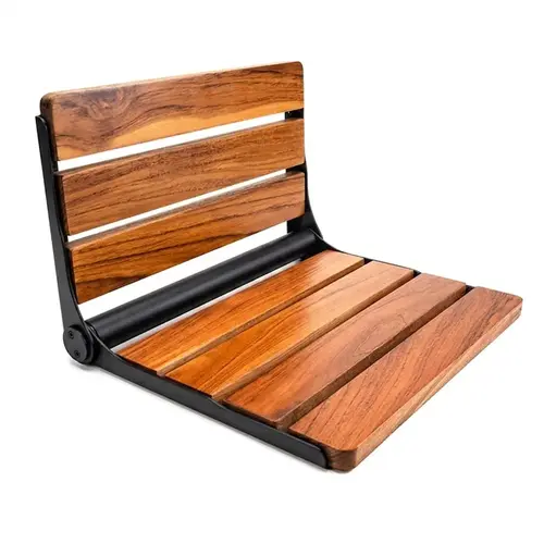 Wall Mount Folding Shower Seat - Brown Wood - 14" - x 16" - x 11" - Matte Black Wall Mount Folding Shower Seat - Brown Wood - 14" - x 16" - x 11" - Matte Black