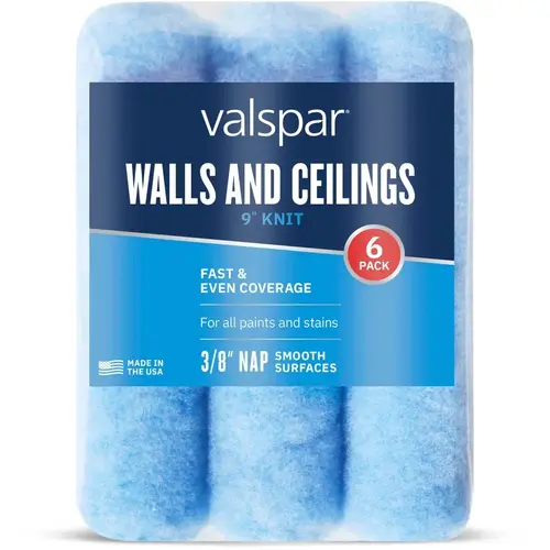 Valspar 9-in x 3/8-in Nap Walls and Ceilings Knit Polyester Paint Roller Cover, Pack of 6 Valspar 9-in x 3/8-in Nap Walls and Ceilings Knit Polyester Paint Roller Cover, Pack of 6