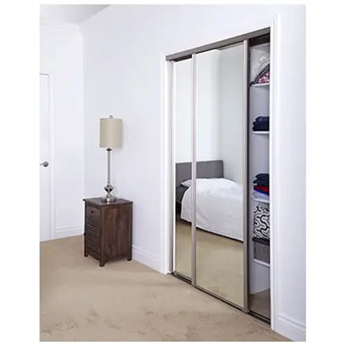 Mirror Bypass Door Bottom Roller Artic Silver Frame 48" x 80" Mirror Bypass Door Bottom Roller Artic Silver Frame 48" x 80"