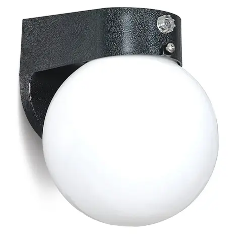 Black Polycarbonate Globe Wall Fixture with Photocell Black Polycarbonate Globe Wall Fixture with Photocell