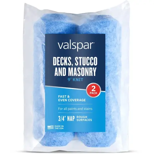 Valspar 9-in x 3/4-in Nap Decks, Stucco and Masonry Knit Polyester Paint Roller Cover, Pack of 2 Valspar 9-in x 3/4-in Nap Decks, Stucco and Masonry Knit Polyester Paint Roller Cover, Pack of 2