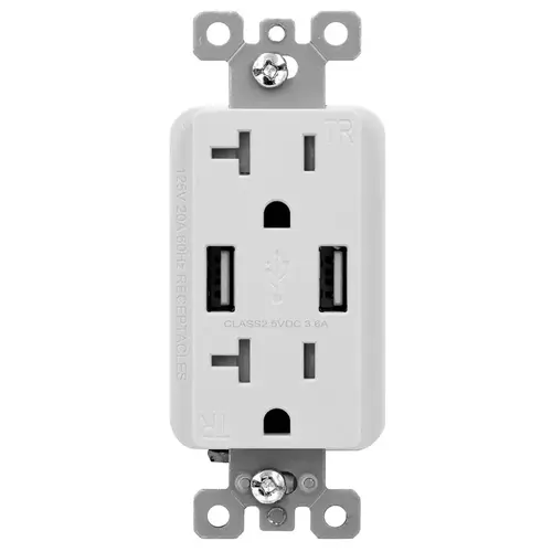 USI USB Charger & Duplex Receptacle 20 Amp White USI USB Charger & Duplex Receptacle 20 Amp White