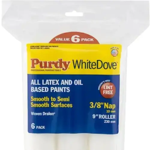 Purdy 9-in x 3/8-in Nap White Dove Woven Acrylic Fiber Paint Roller Cover, Pack of 6 Purdy 9-in x 3/8-in Nap White Dove Woven Acrylic Fiber Paint Roller Cover, Pack of 6