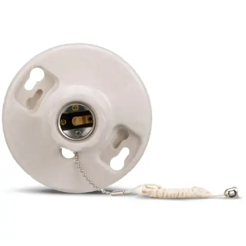 Eaton 660W Porcelain Pull-Chain White Ceiling Socket, Medium-Base Eaton 660W Porcelain Pull-Chain White Ceiling Socket, Medium-Base