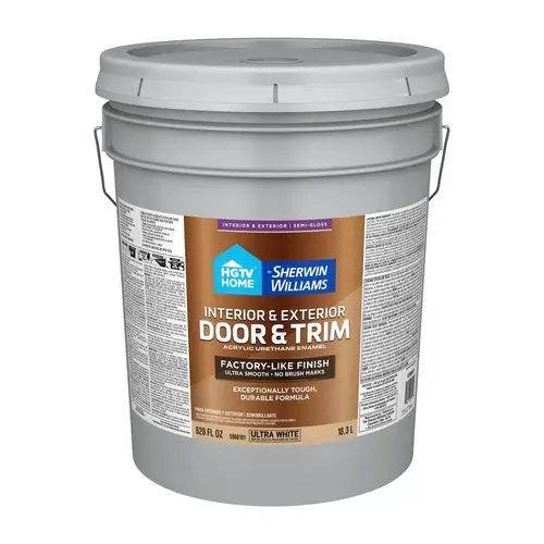 HGTV Home by Sherwin-Williams Semi-Gloss Ultra White Acrylic Interior/Exterior Door and Trim Paint, 5-Gallon HGTV Home by Sherwin-Williams Semi-Gloss Ultra White Acrylic Interior/Exterior Door and Trim Paint, 5-Gallon
