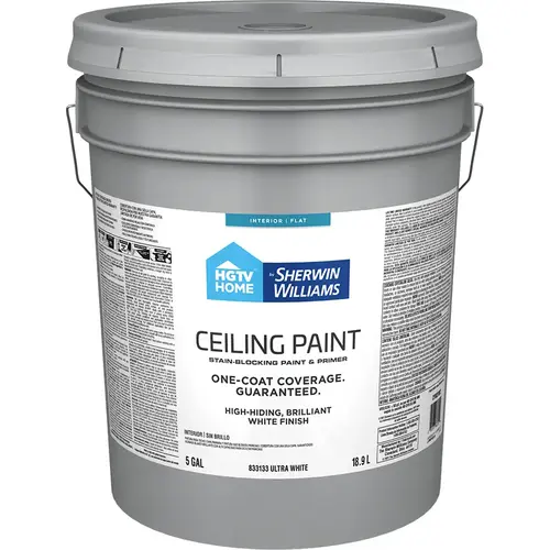 HGTV Home by Sherwin-Williams Flat White Ceiling Paint & Primer, 5-Gallon HGTV Home by Sherwin-Williams Flat White Ceiling Paint & Primer, 5-Gallon