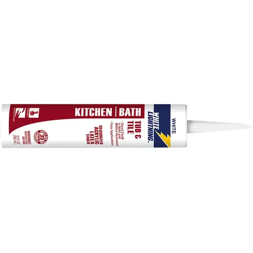 White Lightning Kitchen & Bath Siliconized Latex Caulk 10 oz - pack of 12 White Lightning Kitchen & Bath Siliconized Latex Caulk 10 oz - pack of 12