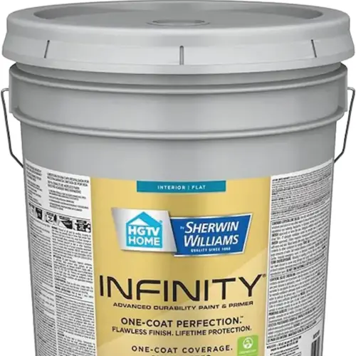 HGTV Home by Sherwin-Williams Infinity Flat Ultra White Enamel Tintable Latex Interior Paint & Primer, 5-Gallon HGTV Home by Sherwin-Williams Infinity Flat Ultra White Enamel Tintable Latex Interior Paint & Primer, 5-Gallon