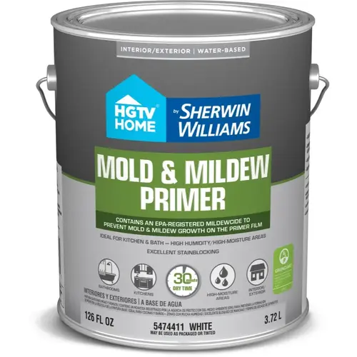 HGTV Home by Sherwin-Williams Mold and Mildew Interior/Exterior Multipurpose Water-Based Wall and Ceiling Primer, 1-Gallon HGTV Home by Sherwin-Williams Mold and Mildew Interior/Exterior Multipurpose Water-Based Wall and Ceiling Primer, 1-Gallon