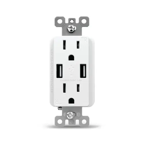 USI USB Charger & Duplex Receptacle 15 Amp White USI USB Charger & Duplex Receptacle 15 Amp White