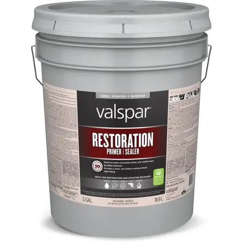 Valspar Restoration Interior/Exterior High-Hiding Latex Wall and Ceiling Primer, 5-Gallon Valspar Restoration Interior/Exterior High-Hiding Latex Wall and Ceiling Primer, 5-Gallon