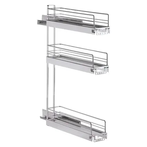 Base Pull Out 3 Tier 90 Degree 29-3/4" Inside Cabinet Height Chrome Base Pull Out 3 Tier 90 Degree 29-3/4" Inside Cabinet Height Chrome