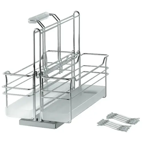 Portero Cleaning Products PullOut, Steel and Plastic Material, 10-7/8" Width, 18-3/8" Depth, Chrome Extension And Translucent Tray Finish Portero Cleaning Products PullOut, Steel and Plastic Material, 10-7/8" Width, 18-3/8" Depth, Chrome Extension And Translucent Tray Finish