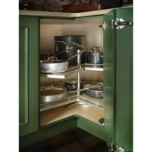 Lazy Susan Tray Set, Arena Style, Melamine Shelf Material, Steel Surrounding, 32" Shelf Diameter, Maple And Champagne Finish Lazy Susan Tray Set, Arena Style, Melamine Shelf Material, Steel Surrounding, 32" Shelf Diameter, Maple And Champagne Finish