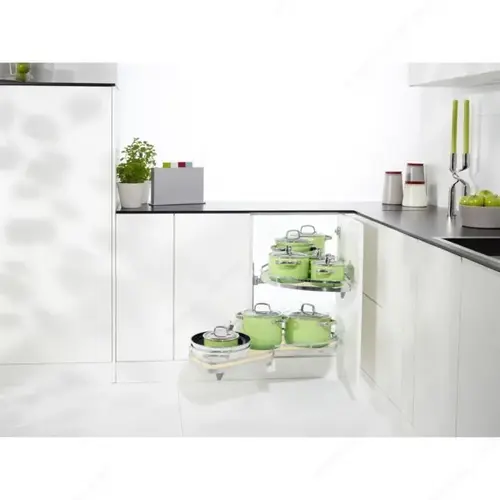 LeMans II Shelf Set For Blind Corner Cabinets, Melamine and Steel Material, 18" Tray Size, Left Swing Without Soft-Closing, Champagne and Maple Finish LeMans II Shelf Set For Blind Corner Cabinets, Melamine and Steel Material, 18" Tray Size, Left Swing Without Soft-Closing, Champagne and Maple Finish