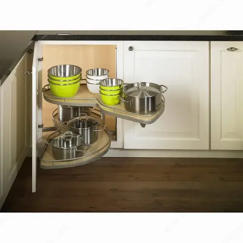 LeMans II Shelf Set For Blind Corner Cabinets, Melamine and Steel Material, 18" Tray Size, Right Swing Without Soft-Closing, Champagne and Maple LeMans II Shelf Set For Blind Corner Cabinets, Melamine and Steel Material, 18" Tray Size, Right Swing Without Soft-Closing, Champagne and Maple