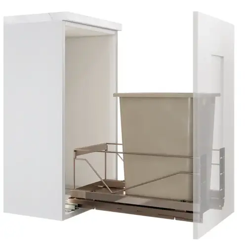 Waste Bin Pull Out Single Bin Bottom, 11-1/2" Width, Mounted Frame Champagne Finish Waste Bin Pull Out Single Bin Bottom, 11-1/2" Width, Mounted Frame Champagne Finish