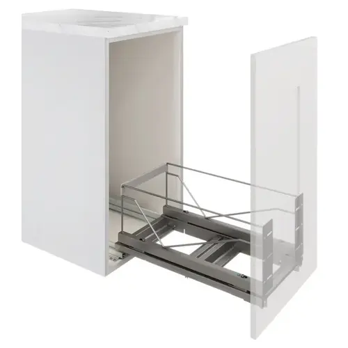 Waste Bin Pull Out Double Bin Bottom, 11-1/2" Width, Mounted Frame Silver Finish Waste Bin Pull Out Double Bin Bottom, 11-1/2" Width, Mounted Frame Silver Finish