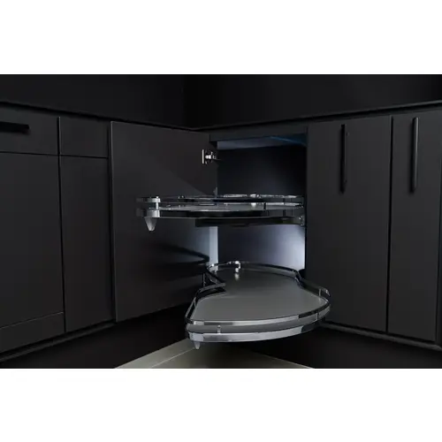 LeMans II Shelf Set Left Swing, Without Soft-Closing, Melamine And Steel Material, 30-3/4" Cabinet Width, Left Swing, Chrome And Anthracite Finish LeMans II Shelf Set Left Swing, Without Soft-Closing, Melamine And Steel Material, 30-3/4" Cabinet Width, Left Swing, Chrome And Anthracite Finish