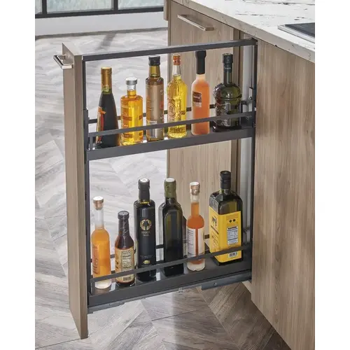 Dispensa Single Tray, Melamine Shelf Material, 8" Width, 8-1/2" Minimum Cabinet Opening Width, Anthracite Shelf And Surrounding Finish Dispensa Single Tray, Melamine Shelf Material, 8" Width, 8-1/2" Minimum Cabinet Opening Width, Anthracite Shelf And Surrounding Finish