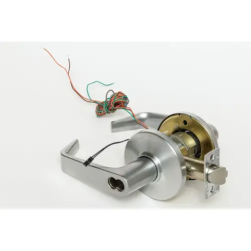 KIT - Fail Secure FSE Electric Unlock Lever 24VDC, SFIC Prep, Less Core, Angled Return Lever with D Rose (3-1/2" Diameter), STK T Strike (2-3/4" x 1-1/8"), 2-3/4" Backset, Grade 1, 626/US26D Satin Chrome