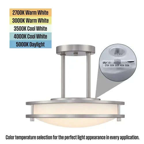 Lauderdale 12-in 15W Brushed Nickel CCT-Selectable LED Indoor Semi-Flush-Mount Fixture Lauderdale 12-in 15W Brushed Nickel CCT-Selectable LED Indoor Semi-Flush-Mount Fixture